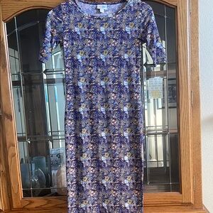 LuLaRoe Vibrant Blue and Yellow Midi Dress